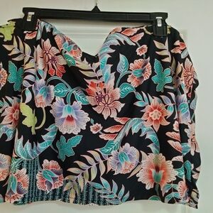 Floral Print Black Swim Skirt